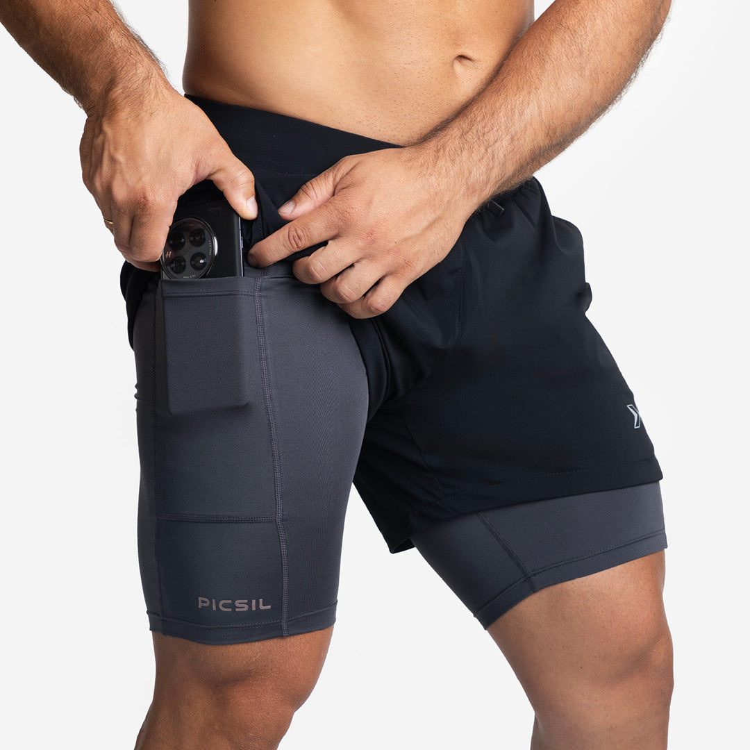 Shorts com malha de compressão 2 em 1 Homem Premium